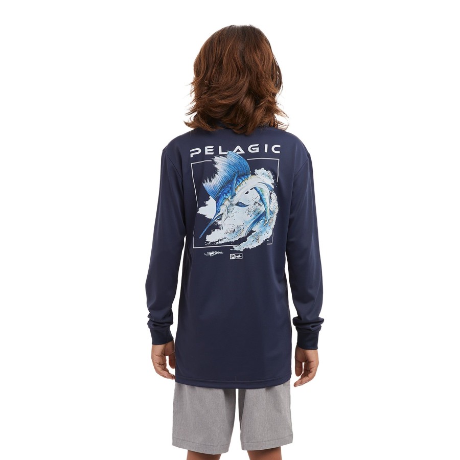 Apparel Fishing Shirts | Youth Aquatek Goione Sailfish Navy