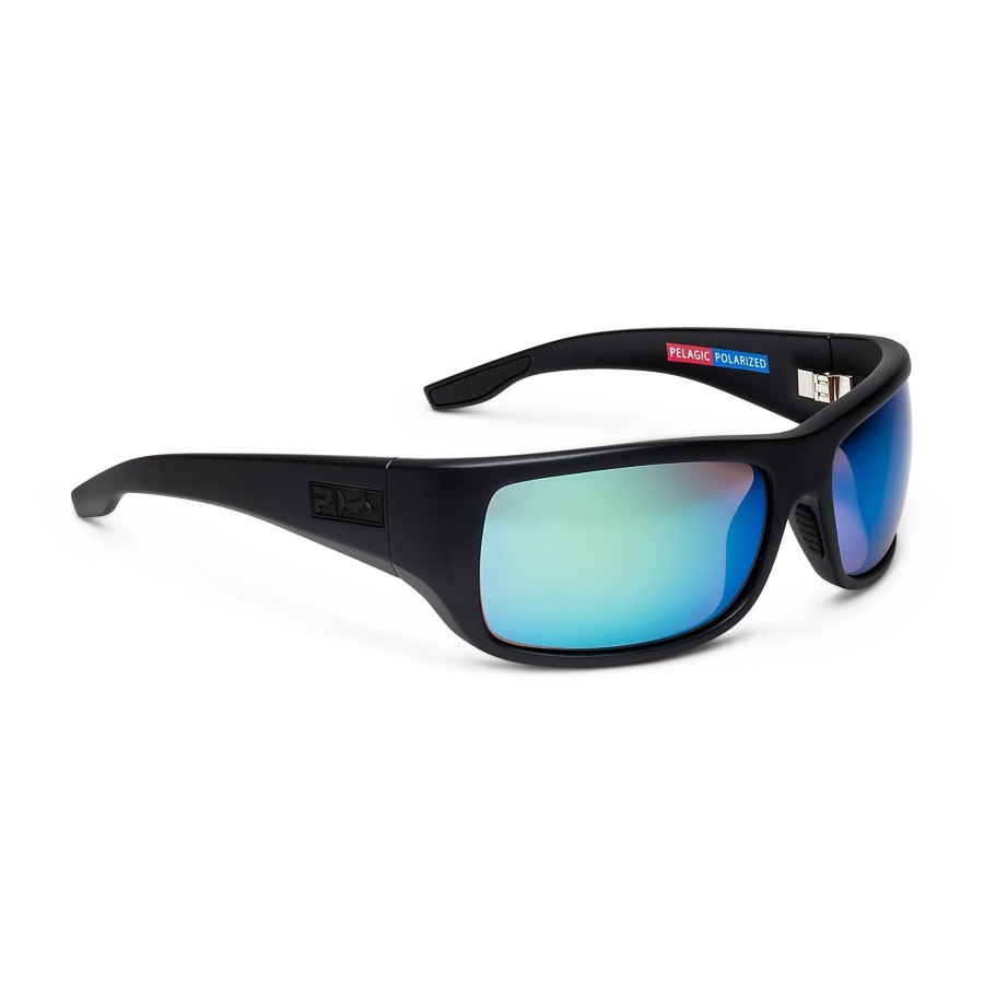 Pelagic Technology | Fish Hook - Polarized Mineral Glass Black Logo - Blue Mirror