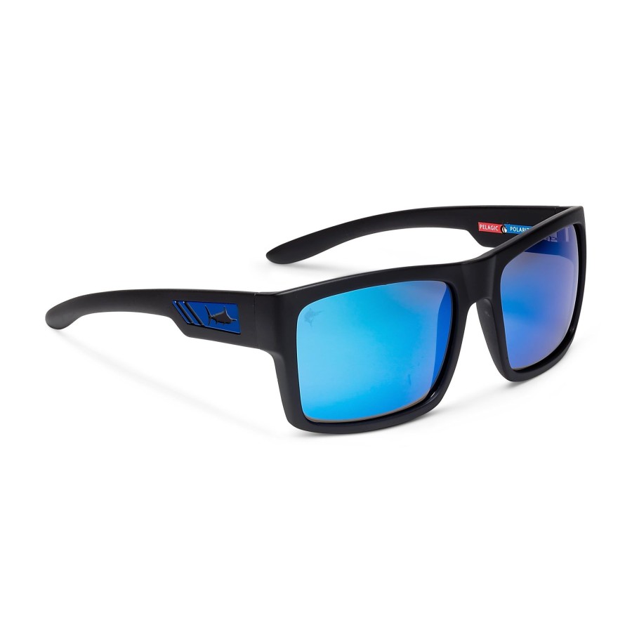 Pelagic Technology | Shark Bite - Polarized Mineral Glass Matte Black - Blue Mirror