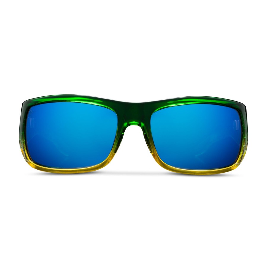 Pelagic Best Selling Sunglasses | Fish Hook - Polarized Mineral Glass Green Dorado - Blue Mirror