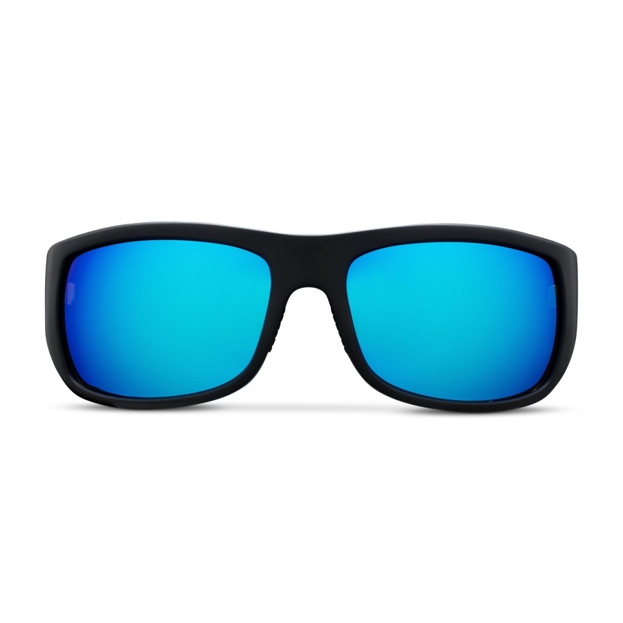 Pelagic Poly Polarized Lenses | Fish Hook - Polarized Poly Lens Matte Black - Blue Mirror