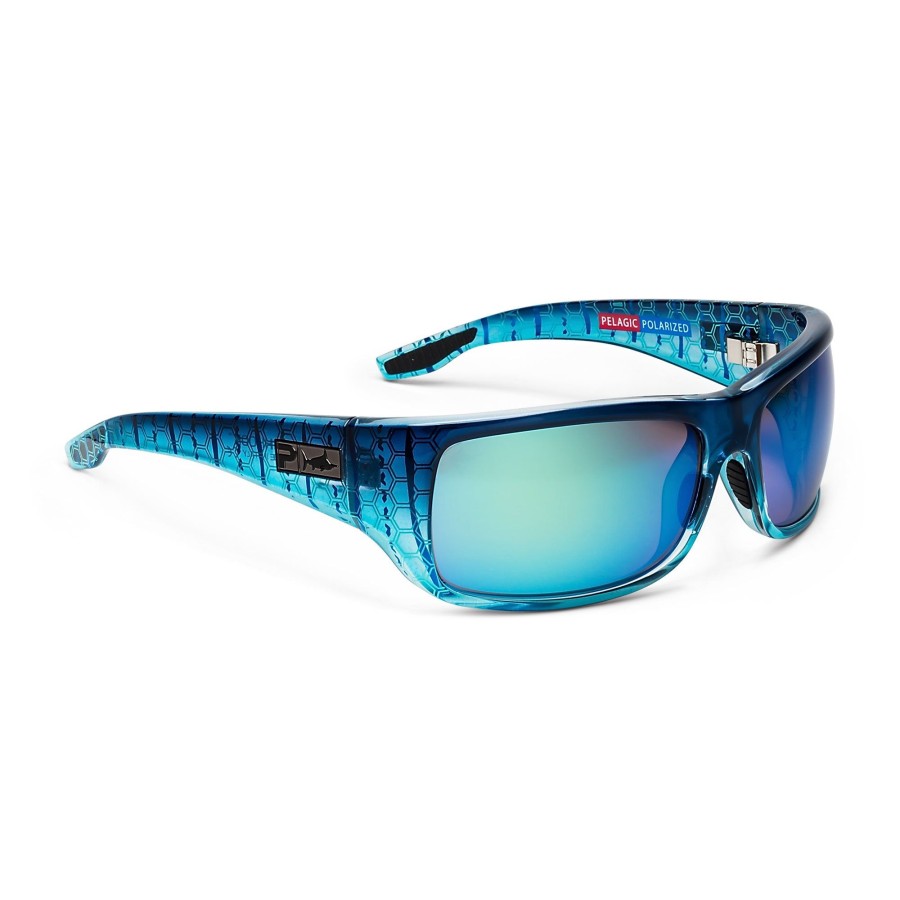 Pelagic Glass Polarized Lenses | Fish Hook - Polarized Mineral Glass Blue Helix - Green Mirror