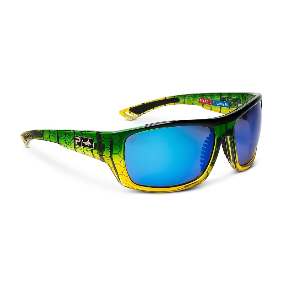 Pelagic Glass Polarized Lenses | Pursuit - Polarized Mineral Glass Green Dorado - Blue Mirror