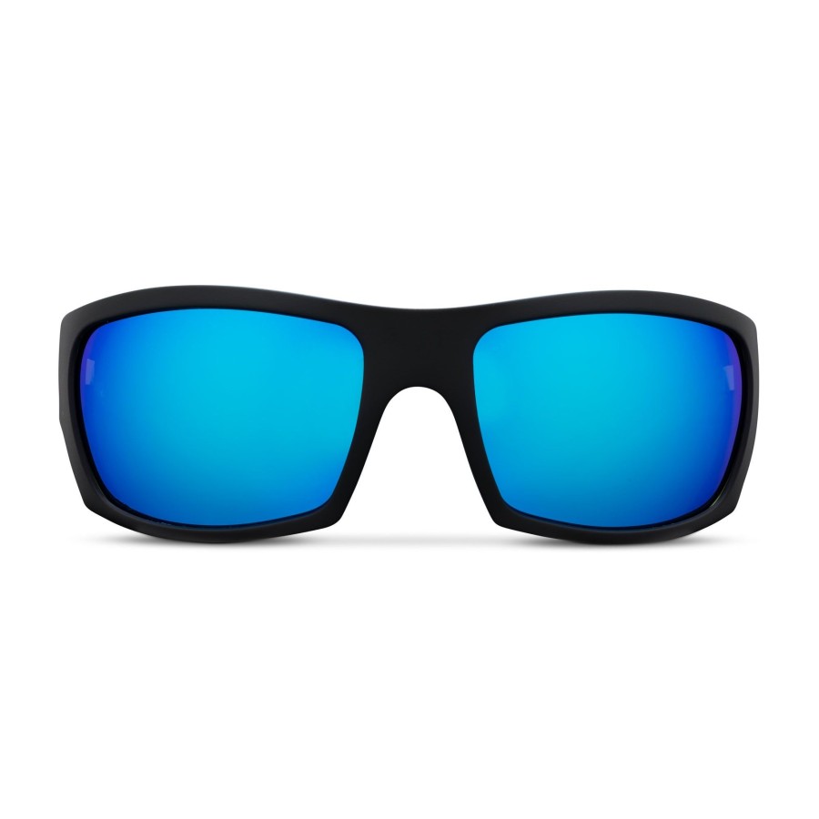 Pelagic Best Selling Sunglasses | The Mack - Polarized Poly Lens Matte Black - Blue Mirror