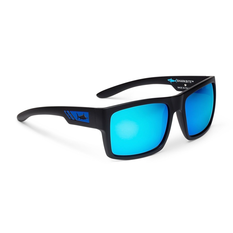 Pelagic Poly Polarized Lenses | Shark Bite - Polarized Poly Lens Matte Black - Blue Mirror