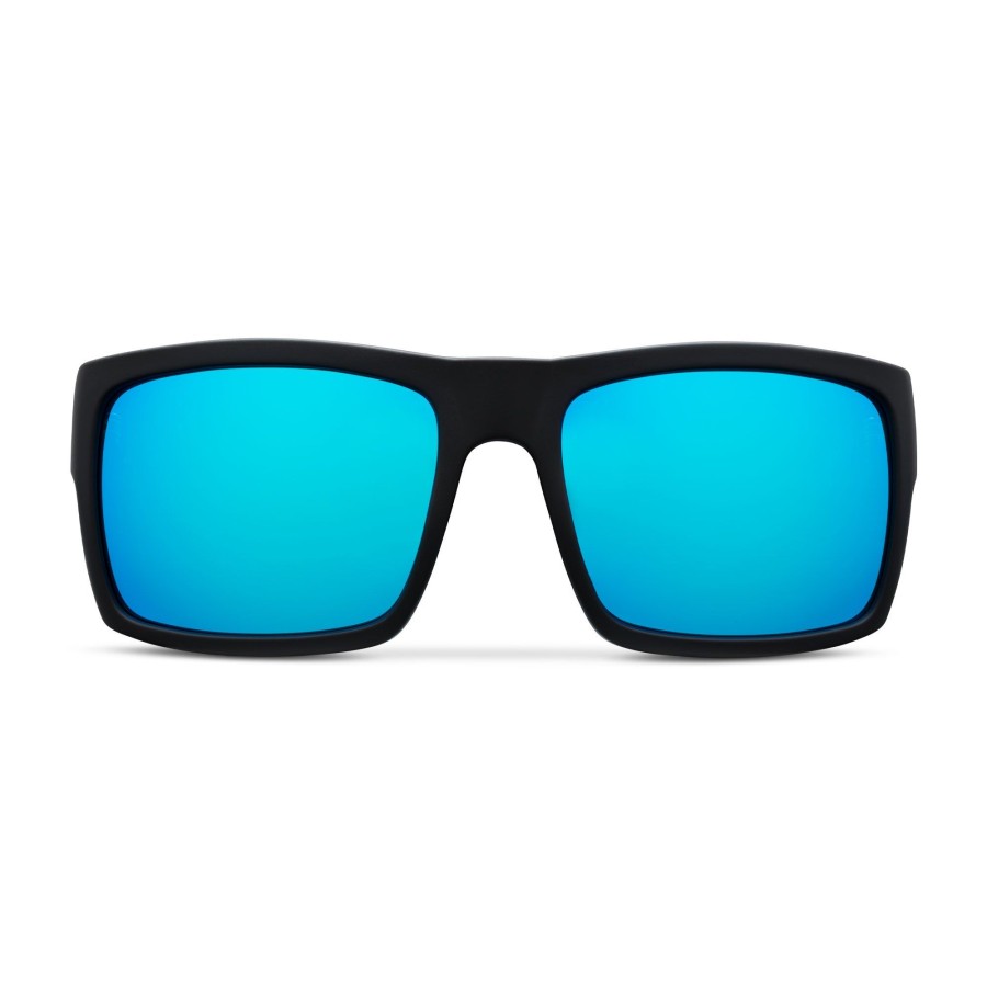 Pelagic Poly Polarized Lenses | Shark Bite - Polarized Poly Lens Matte Black - Blue Mirror