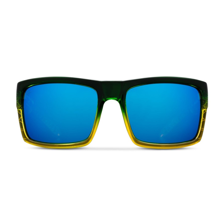 Pelagic Glass Polarized Lenses | Shark Bite - Polarized Mineral Glass Green Dorado - Blue Mirror