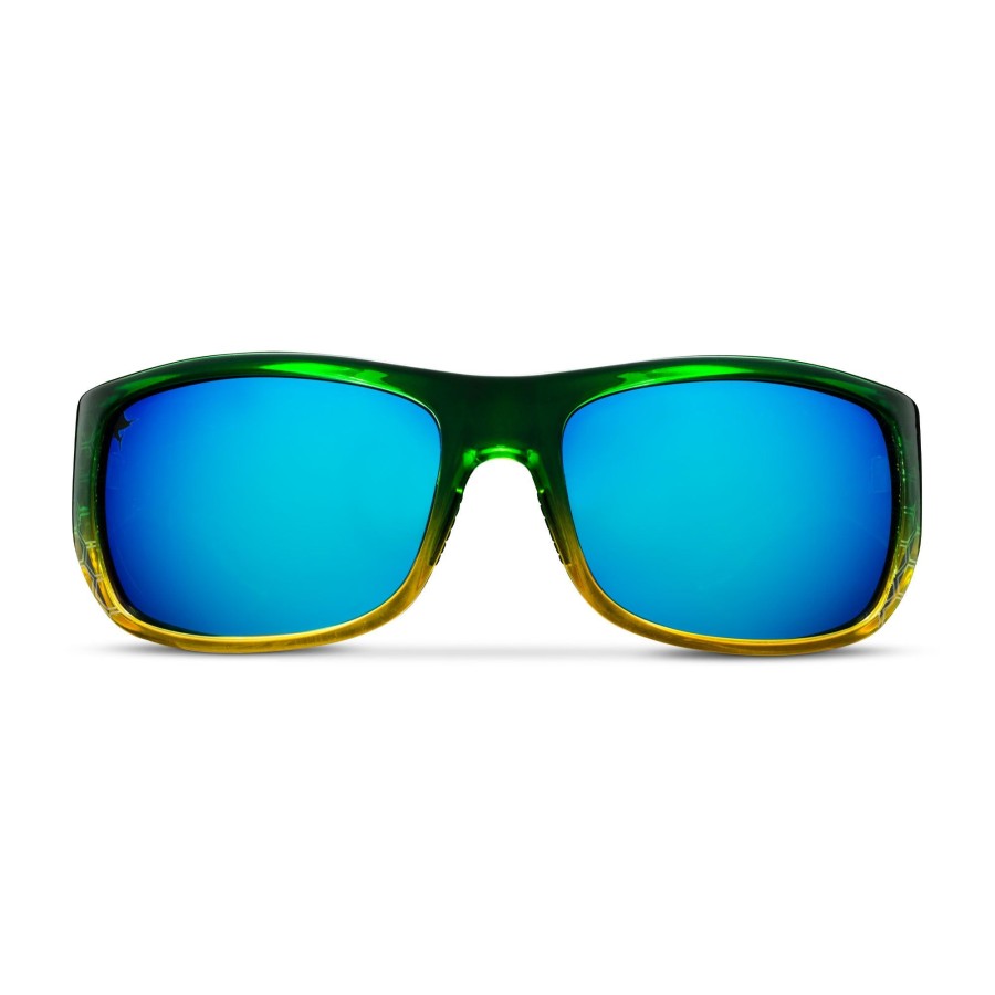 Pelagic Poly Polarized Lenses | Fish Hook - Polarized Poly Lens Green Dorado - Blue Mirror